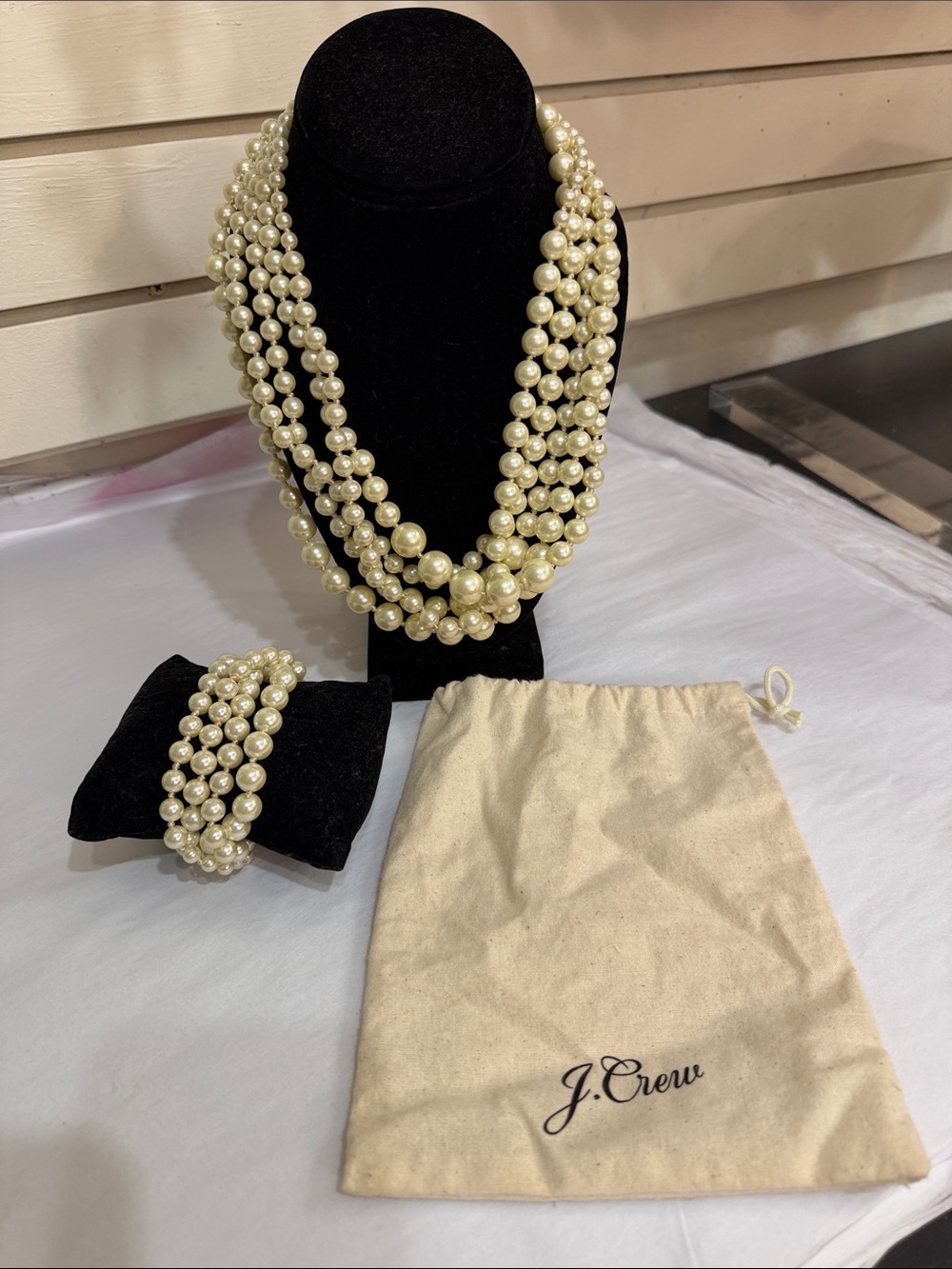J. Crew Cream Multi-Strand Faux Pearl Necklace with Matching Bracelet